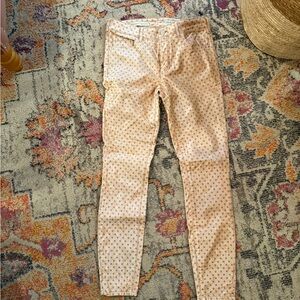 Anthropologie Tan Skinny Pants with Polka Dot Pattern
